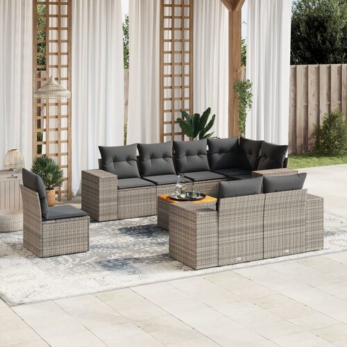 vidaXL 9-dijelni set vrtnih sofa od poliratana s jastucima sivi Cijene