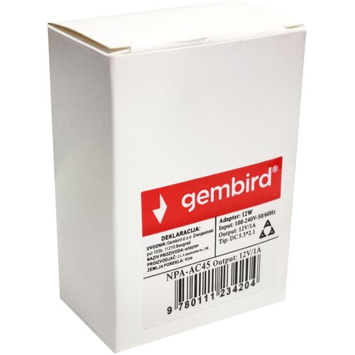 Gembird NPA-AC45** punjac 12v/1A 12W, 1m kabl, Coper napajanje, DC 5.5x2.1mm (alt. npa-ac91 223) Slike