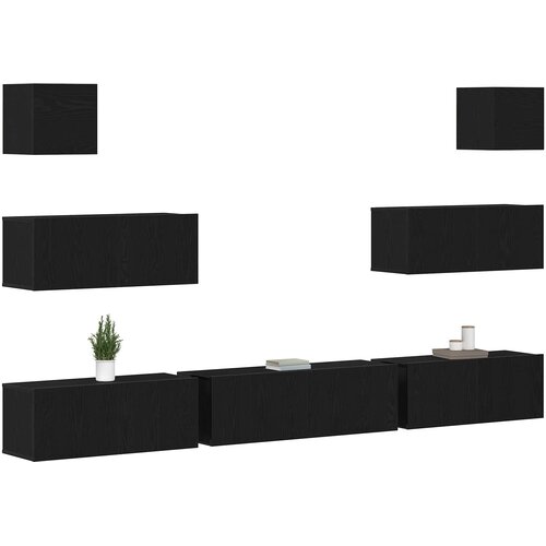  Set TV komoda Zidne 7 pcs Crni hrast 100 x 30 x 30 cm Slike