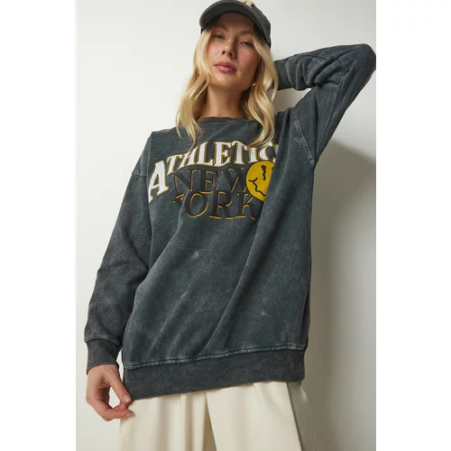 Happiness İstanbul Women's Anthracite Faded Effect Oversized Sweatshirt