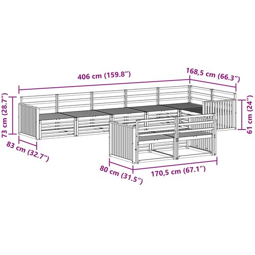  Set vanjskih sofa 8 kom. Prirodna Čvrsto drvo akacije Smeđa 406 x 168,5 x 73 cm Slike