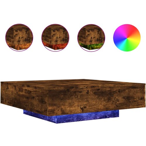 Maison Chic Klubska mizica - kavna mizica - Nizka mizica z LED lučmi dimljeni hrast 100x100x31 cm, (21752846) Slike