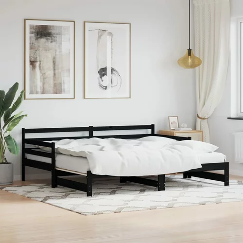 vidaXL Izvlečna dnevna postelja črna 90x190 cm trdna borovina