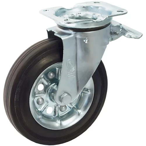 Liv zakretni kotač za transportna kolica (Promjer kotačića: 200 mm, Nosivost: 250 kg, Valjkasti ležaj, S pločom i zaustavnikom)