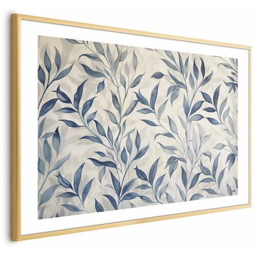  Plakat - Delicate Botanical Motif with Blue Leaves 42x29.7 Zlatni okvir s margom Cene