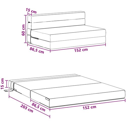  Preklopni madrac za sofu Crna 152 x 86,5 x 60 cm Tkanina Slike