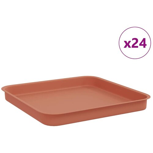 vidaXL Kvadratna posuda za cvijeće 24 pcs Crvena cigla Plastika - Crvena cigla 25.5 x 25.5 x 2.5 cm 24 Cijene
