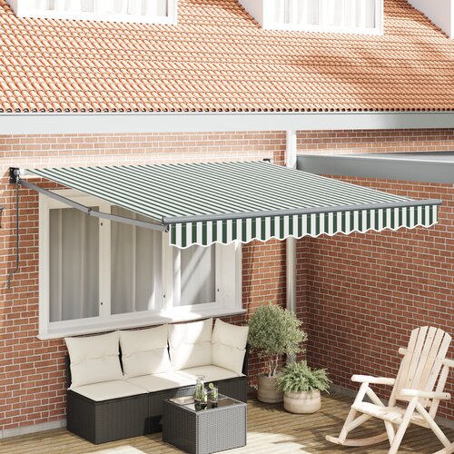 VidaXL Ručna uvlačiva tenda Zelena i bijela 300x250 cm, Tenda zamjenska tkanina za okvir 3x2.5 m Zelena i bijela Slike