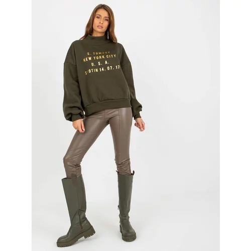 Fashion Hunters Khaki sweatshirt with a printed design and wide sleeves