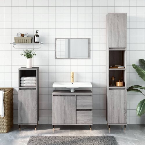The Living Store Kopalniško pohištvo 3 kosi siva sonoma inženirski les - Komplet Kopalniškega Pohištva, (21663196) Cene