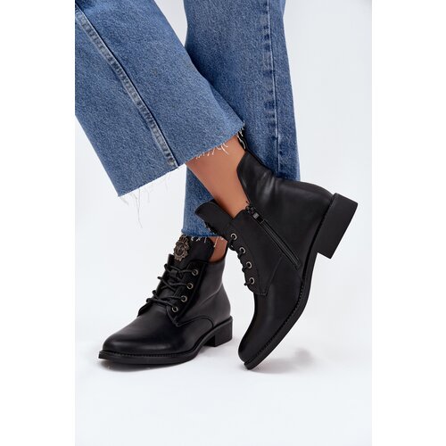 Boto Low Women's Ankle Boots With Flat Heel With Decorative Detail Insulated Black Cylira Cene