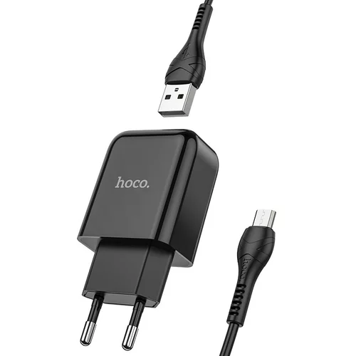  Hišni / zidni USB polnilec Hoco N2 Vigour + podatkovni / polnilni kabel micro USB - črni