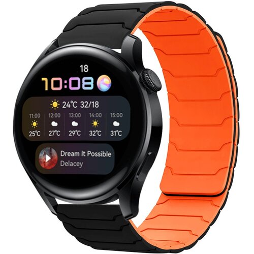 INF Združljiv s Samsung Watch 5/6/7, Huawei GT3/4/5, Amazfit - 20/22mm silikonski magnetni pa&scaron;ček za uro Black Orange 22 mm, (5000079162) Cene