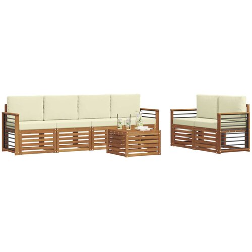  Set vanjskih sofa 7 kom. Prirodna i krem Čvrsto drvo akacije Slike