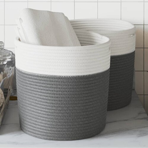 vidaXL Ko&scaron;ara za shranjevanje 2 kosa siva in bela &Oslash;28x28 cm bombaž Cene