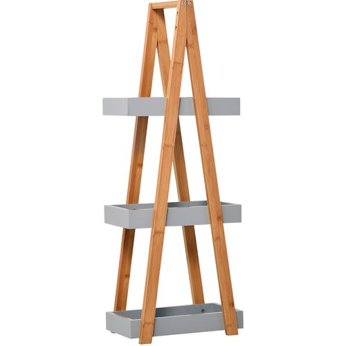 Kleankin kopalniška polica za varčevanje s prostorom iz mdf in bambusa, piramidna oblika s tremi policami, les in siva barva, 30x18x81cm, (20752845) Cene
