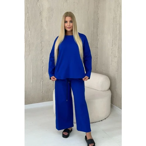 Kesi Punto Milano winter sweatshirt set + wide-legged trousers cornflower blue