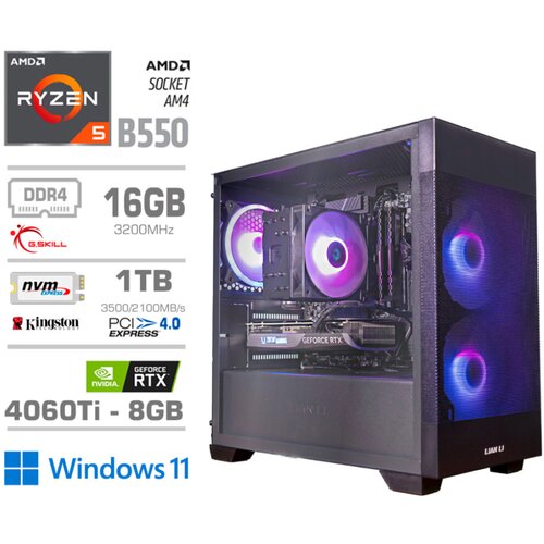 MEGA Računalnik MT S7X R5-5600X/RTX4060Ti-8GB/16GB/1TB-4.0/750W/Win11Home/črna RGB, (21218383) Slike
