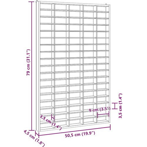  Drvena kolekcionarska vitrina s 90 odjeljaka 50,5 x 4,5 x 79 cm Slike