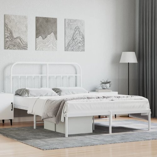 The Living Store Kovinski posteljni okvir z vzglavjem bel 140x190 cm - Posteljni Okvir, (21437813) Slike