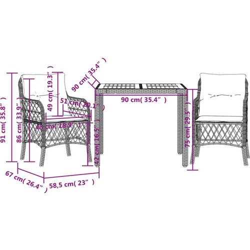  3-dijelni bistro set s jastucima crni od poliratana Slike