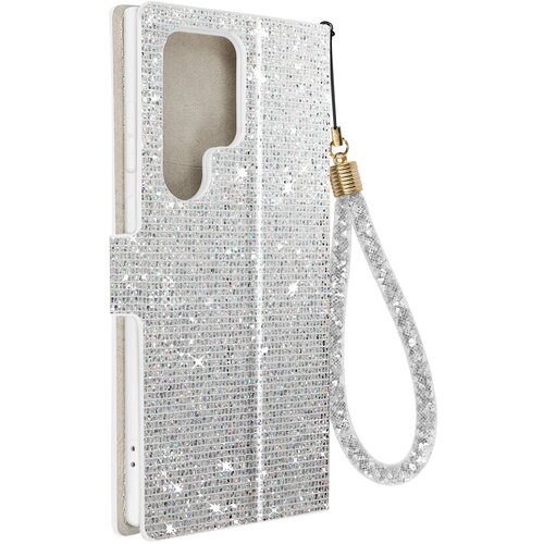 AVIZAR Ultra ble&scaron;cec ovitek za Samsung S23, vgrajena denarnica, Disco Glam Edition Silver, (20938302) Cene