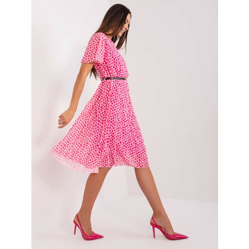 Fashion Hunters Pink-white flowing dress with polka dots Cene