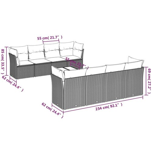 VidaXL 9-dijelni set vrtnih sofa od poliratana s jastucima svjetlosivi Slike