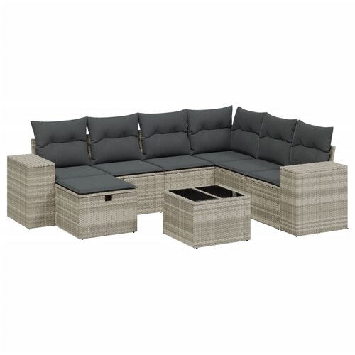  8-dijelni set vrtnih sofa od poliratana s jastucima svjetlosivi Slike