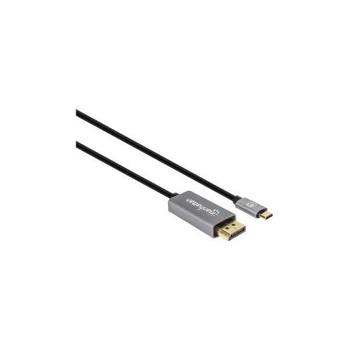 Manhattan DisplayPort / USB-C&amp;trade; priključni kabel DisplayPort utikač, USB-C&amp;trade; utikač 3 m siva, crna 354851 DisplayPort 1.4, trostruko za&amp;scaron;tićen, pozlaćeni kontakti DisplayPort kabel Slike