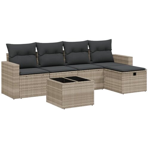 VidaXL 6-dijelni set vrtnih sofa od poliratana s jastucima svjetlosivi Slike