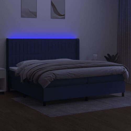 Krevet box spring s madracem LED plavi 200x200 cm od tkanine Slike