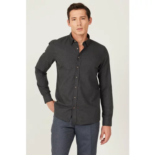 AC&Co / Altınyıldız Classics Men's Anthracite Slim Fit Slim Fit Buttoned Collar Flannel Lumberjack Shirt
