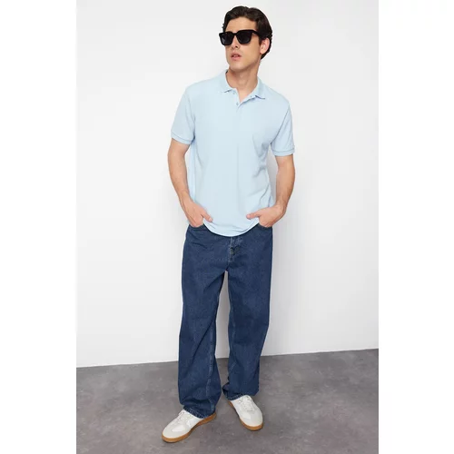 Trendyol Light Blue Regular Cut Short Sleeve Label Appliqued Polo Neck T-shirt
