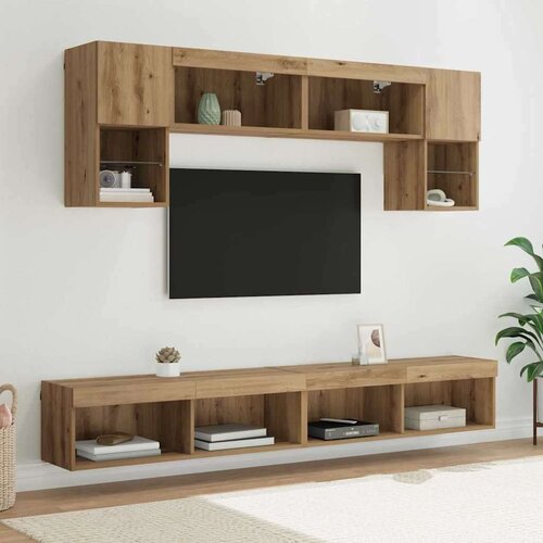 TV stenske enote z LED 6 pcs Umetni hrast Konstruiran les, (5000132507) Cene