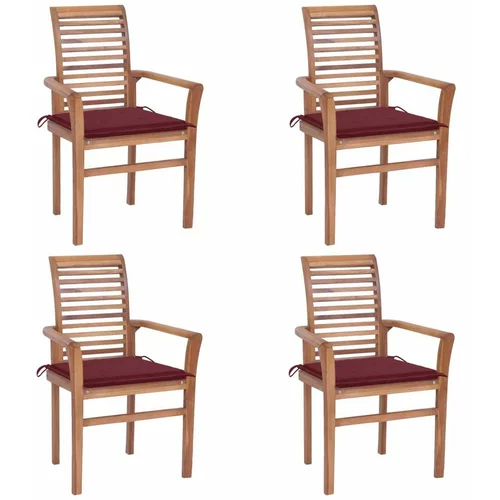  Blagovaonske stolice s jastucima boje vina 4 kom od tikovine