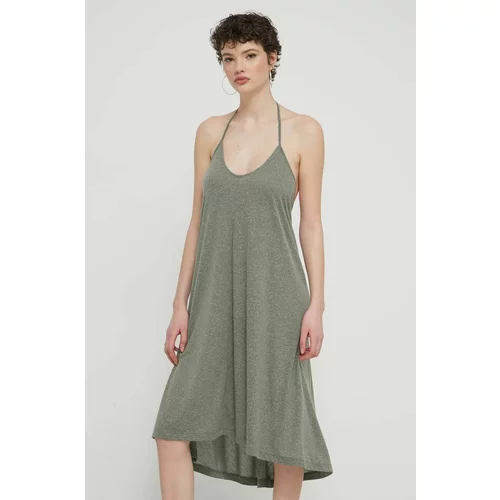 Roxy Obleka iz mešanice lana zelena barva, ERJX603390