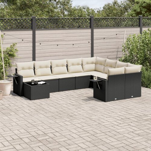  10-dijelni set vrtnih sofa s jastucima crni od poliratana Cijene