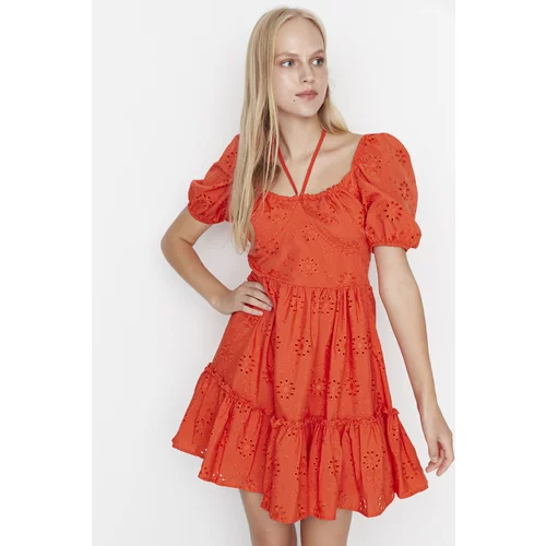Trendyol Pomegranate Flower Balloon Sleeve Embroidery Dress