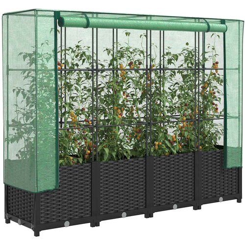  Povi&amp;scaron;ena gredica s pokrovom za staklenik izgled ratana 160x40x138 cm Slike