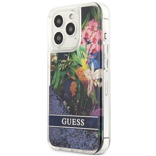 Guess GUHCP13LLFLSB silikonski ovitek za iPhone 13 Pro - rožice z modrimi ble&amp;scaron;čicami, (21105149) Slike
