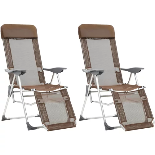 vidaXL Sklopive stolice za kampiranje s osloncima za noge 2 kom smeđe