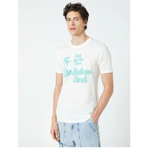 Koton Motto Printed T-Shirt Summer Themed Crew Neck Slim Fit