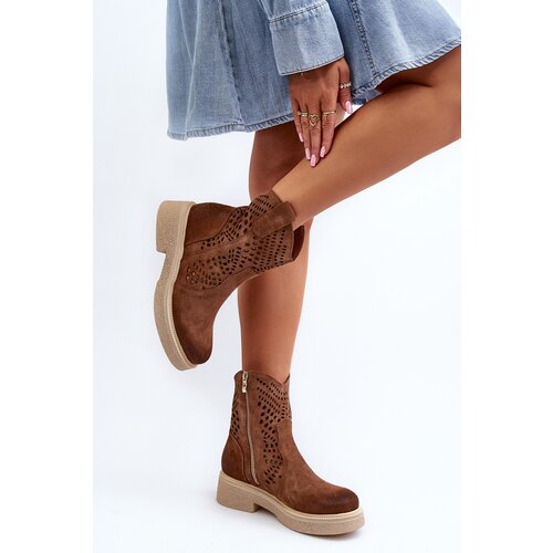 Zazoo 3470 Suede Women&amp;#039;s Flat Heel Lace-Up Boots Brown Slike