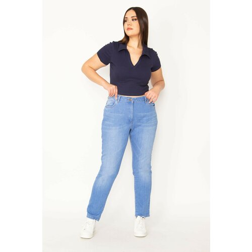 Şans Women's Plus Size Blue Wash Effect Jeans Slike