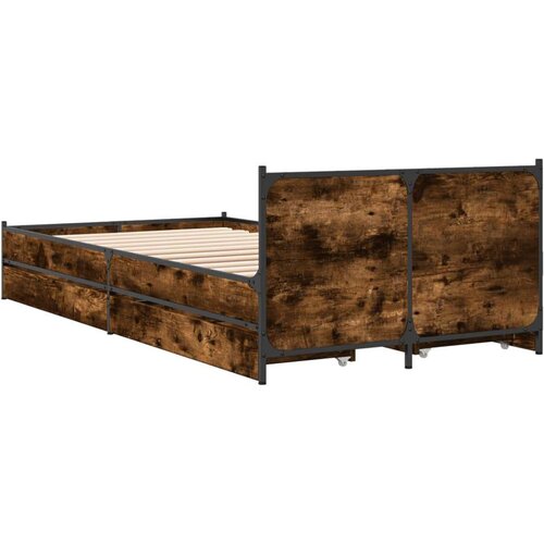 vidaXL Posteljni okvir s predali dimljen hrast 75x190 cm inž. les, (21128592) Cene