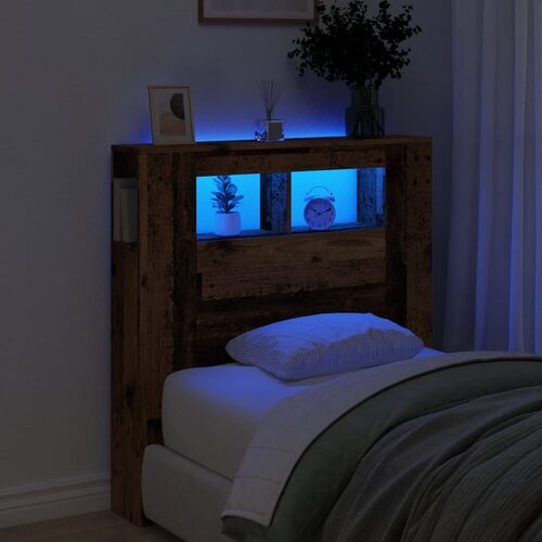 vidaXL LED posteljno vzglavje starinski les 100x18,5x103,5 cm inž. les Cene