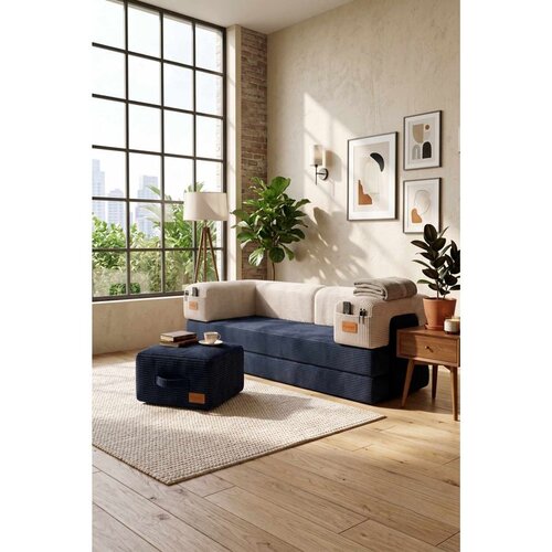 Atelier Del Sofa Duo trosed na razvlačenje 200 cm, tamnoplava / krem Cene