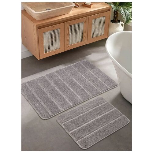  yeni cizgili - grey grey bathmat set (2 pieces) Cene