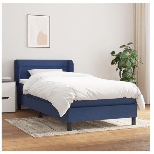 VidaXL Box spring postelja z vzmetnico modra 90x200 cm blago Slike